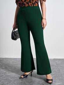 Pantalones de pierna acampanada de talla grande, casual de negocios para mujer - Verde Oscuro - Ver 4