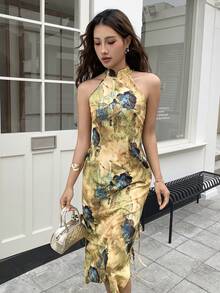 EastFlair 女士时尚中国风露肩收腰旗袍连衣裙 - 彩色 - 查看 4