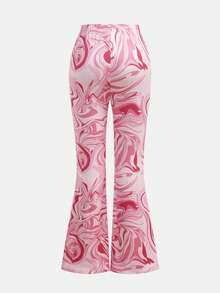 Conjunto de 2 piezas para niñas preadolescentes con top de camisola de punto con corazón y estampado floral diminuto, y pantalones acampanados. Conjunto de moda casual y lindo para salidas, sesiones de fotos, parque, campamento, uso diario, fiestas, vacaciones. - Rosa - Ver 7