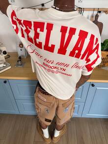 STEELVANCE 男士休闲时尚街头日常通勤美式字母印花短袖露脐T恤，夏季 - 彩色 - 查看 4