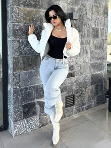 Vassilux 秋冬性感拉链抽绳短款棉服外套 - 白色 - 查看 5