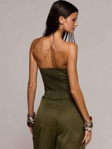 MUSERA Stitching Detail Fitted Strapless Crop Top Spring Summer Sexy Date Night Club Festival Holiday Night Out Vacation Soul Ties - Army Green - View 4