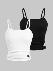SHEIN 少女印花修身吊带背心 - 黑與白 - 查看 1
