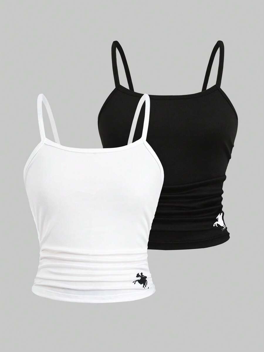 SHEIN 少女印花修身吊带背心 - 黑與白 - 查看 1