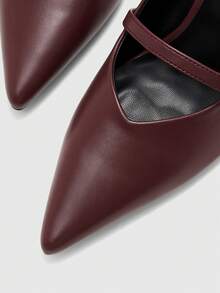 CUCCOO BIZCHIC Burgundy New Pointed Thin Heel Metal Buckle Commuting Elegant Commuting Workplace Wear Temperament High Heels - Burgundy - View 8