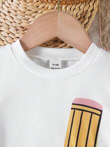 SHEIN Vintaside Kids 2件套，0-3岁男婴可爱彩色铅笔印花白色针织短袖T恤和条纹休闲梭织短裤套装，适合夏季日常穿着和嘉年华活动 - 彩色 - 查看 3