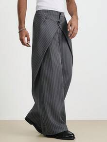 TOKVUE 男士条纹印花双腰带裹身时尚裤 - 深灰色 - 查看 7