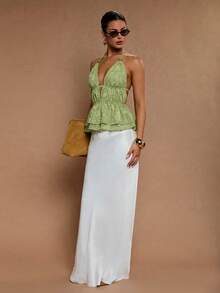 COSMINA Camiseta de tirantes finos con espalda descubierta y volantes en el bajo, para vacaciones de verano de mujer - Verde - Ver 6