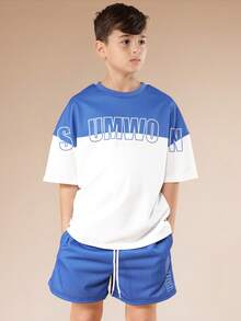 SUMWON Tween Boys T-Shirt Co-Ords - Blue and White - View 3