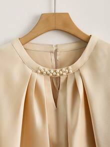 GlowEve Elegant Chiffon Satin Beaded Batwing Sleeve Blouse - Apricot - View 3