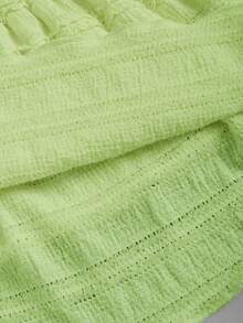 Sweetra 纯色荷叶边数字印花双层下摆半身裙，休闲度假 Y2K 迷你短裙 - 綠色 - 查看 5