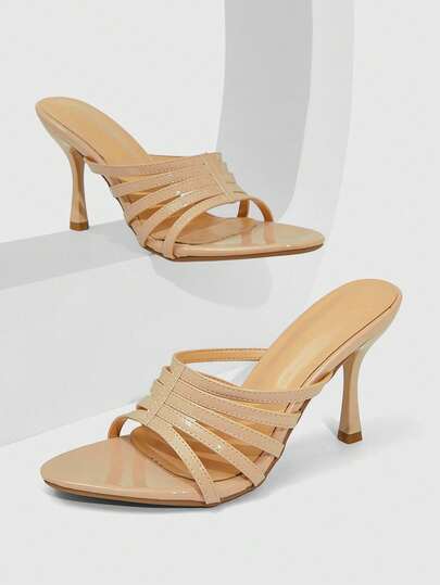 CUCCOO SZL 女士鞋履 春夏新款杏色尖头细高跟多条纹凉鞋 时尚舒适 百搭性感派对凉鞋