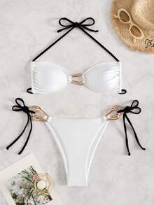 Swim Vcay 女士吊带系带性感镂空沙滩度假泳装套装 - 彩色 - 查看 3
