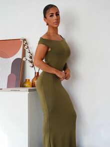 SAYEHFBABY Summer Clothing, Daily Date And Travel Outfits, Party Outfits, Elegant Women's Inner Outfits, Going Out Outfits, Sloping Shoulder Asymmetrical Extra-Long Fishtail Dress, Club Women Outfits, Date Outfits, Banquet Dresses,Wedding Guest Dress Women Bodycon Maxi Dress Women Olive Green Dress One Shoulder Dresses - Army Green - View 5