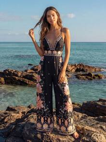 CAJUNI Women Printed Arab-Style Wide-Leg Jumpsuit - Black - View 2