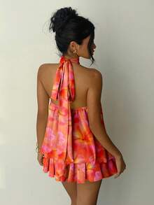 Đầm mini hở lưng buộc dây, màu cam nhuộm tie-dye, họa tiết hoa, thanh lịch và gợi cảm của Aloruh dành cho nữ, thích hợp cho hẹn hò, đi chơi tối, mùa hè, tuần trăng mật, dự đám cưới, nghỉ mát trên đảo, mùa hè, dự tiệc sang trọng, sinh nhật, lễ tình nhân, đi biển, nghỉ hè. - Nhiều màu - Xem 3