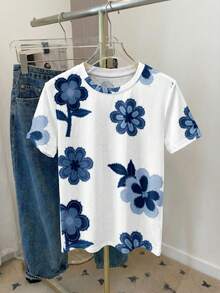 SHEIN LUNE Áo thun nữ dáng rộng, cổ tròn, tay ngắn, phong cách tối giản, thường ngày. - Nhiều màu - Xem 5