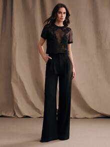 Anewsta Spring Sexy Elegant Party Crochet Mesh Embroidery Sheer See-Through Luxury Evening Blouse For Women - Black - View 6