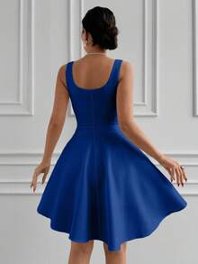 EURMUSE Women's Ruched Asymmetrical Hem Dress - Royal Blue - View 2