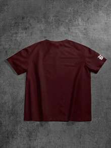 Manfinity ZONE917 Plus Size Men Slogan Print Loose T-Shirt - Red - View 4