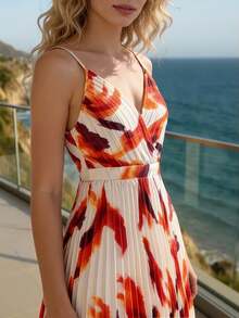 Balvessa Women's V-Neck Pleated Floral Print Camisole Dress, Vacation - Multicolor - View 3