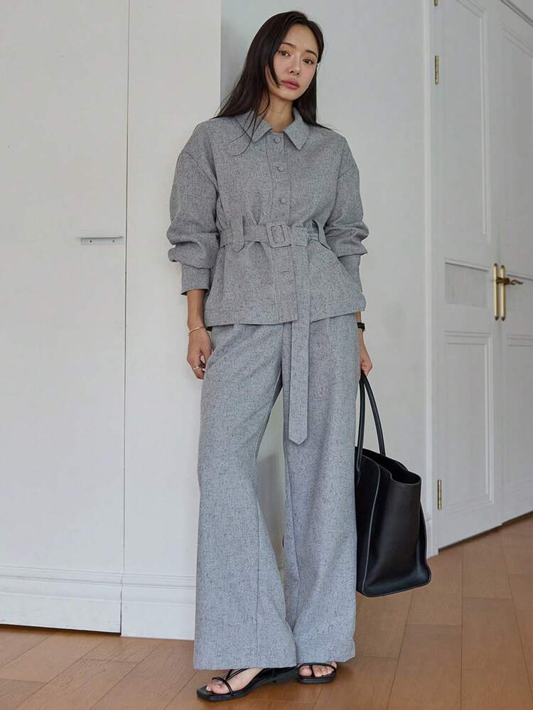 Women's Casual Commuter Shirt And Pants 2 Pieces Set Business Casual Woman