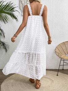 Breezaya Gaun Jacquard Kasual Serbaguna untuk Liburan dengan Tali Bahu Tipis, Model Terbaru - Putih - View 2