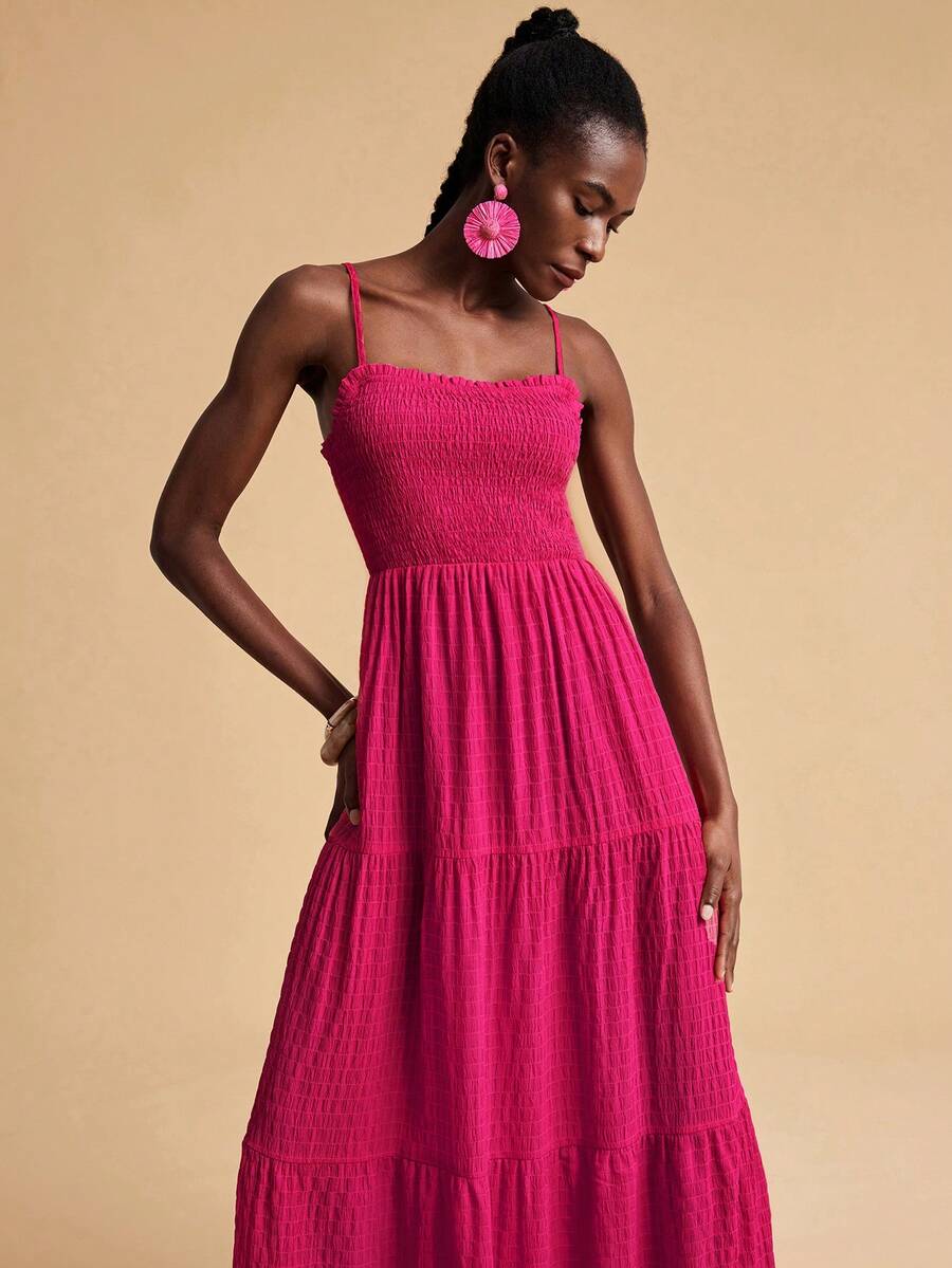 Travachic Đầm hai dây màu trơn, kiểu dáng thường ngày dành cho nữ, thích hợp cho kỳ nghỉ. - Đỏ - Xem 1