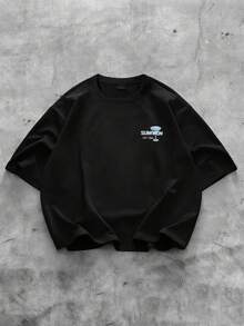 SUMWON Oversized Casino Theme Graphic Tee With Poker Print Short Sleeve Casual Streetwear - Black - View 2