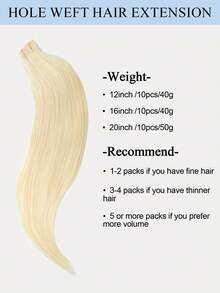 10Pcs Double Inject Hole Weft Hair Extension, Platinum Blonde Color Twin Tab, Natural Pull Through Micro Hair, Natural Look Hairpiece For Salon Natural High Quality Real Remy Human Hair - Multicolor - View 4