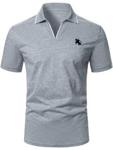 Manfinity Homme Men's Graphic Print Short Sleeve Polo Shirt, Essential For Daily Wear - Grey - View 5