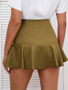 EMERY ROSE Women's Casual Solid Color Ruffle Hem Skirt, Summer - Army Green - View 2