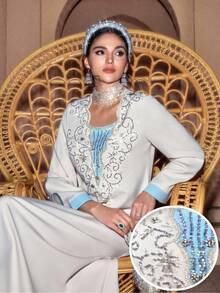 Al Najma Vestido de estilo árabe para mujer - Blanco - Ver 1