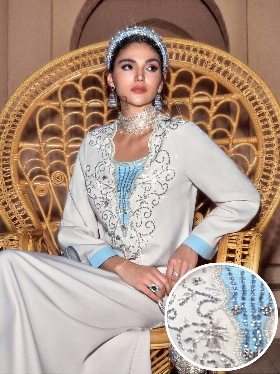 Al Najma Vestido de estilo árabe para mujer - Blanco - Ver 1