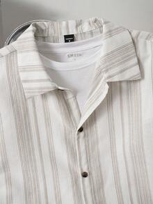 Manfinity Joysei Men's Summer Striped Short Sleeve Button-Down Casual Shirt - Khaki - View 3