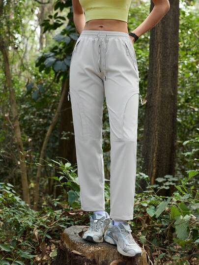 Exploreva 1pc Women's Outdoor Hiking Pants, Multi-Pocket Design, Lightweight Travel Quick-Dry Pants For Fishing, Hiking, Running, Sports