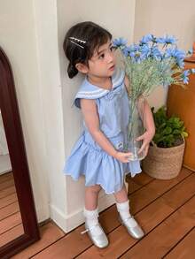 DAZY Infant/Toddler Girls' Collar Striped Fresh Sweet Korean Style Shirt Set - Baby Blue - View 10