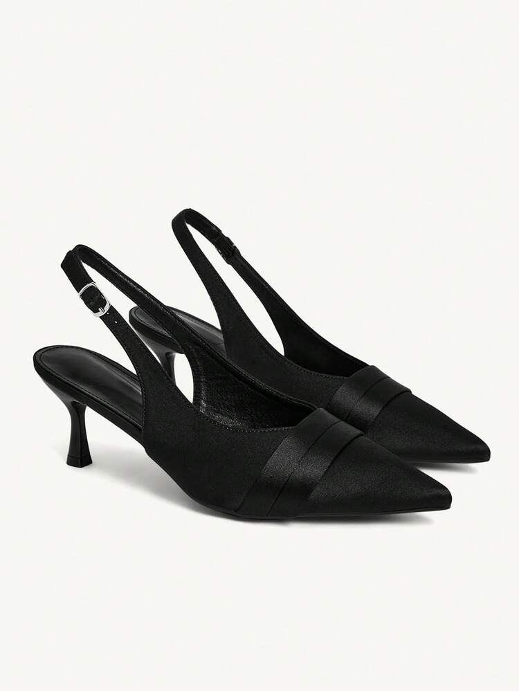 CUCCOO CHICEST Women's Satin Strap Stiletto High Heel Romantic Elegant Black Satin Formal Dress Shoes, Suitable For Valentine's Day Graceful Outfit Elegant Shoes Wedding Shoes