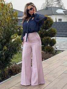 Jeta Ari Elegant High-Waisted Flared Double-Breasted Suit Pants For Women, Chic Urban Style, New Year's Outfit - Baby Pink - View 1