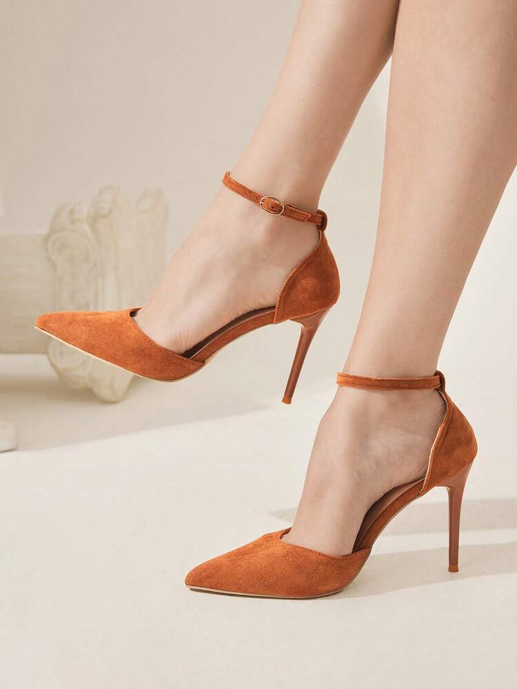 CUCCOO CHICEST Women's New Suede Brown Pointed Toe High Heels, Strap Thin Heel Hollow Out Sandals, Elegant & Versatile For Party, Christmas, New Year's Eve Valentine's Day Elegant Shoes