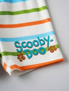SCOOBY-DOO X SHEIN Toddler Boys' Minimalist Print Round Neck Short Sleeve Shorts Snug Fit Pajamas - White - View 7