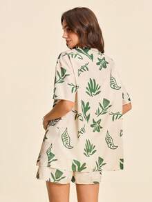 SHEIN VCAY Bộ 2 áo sơ mi nữ và quần short in họa tiết cạp chun, kỳ nghỉ bãi biển giản dị - Nhiều màu - Xem 3