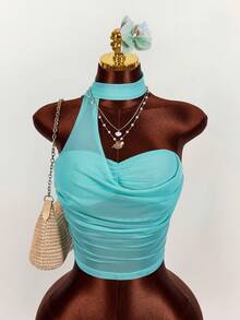 Amplova Women's Plunging Neckline Ruched Bust Beach Vacation Camisole - Green - View 4