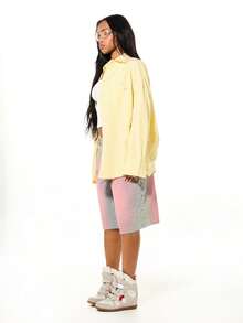 SUMWON WOMEN Áo sơ mi dài tay cổ bẻ kẻ sọc vàng dáng rộng, thích hợp mặc đi biển, phong cách thường ngày mùa xuân hè, nghỉ dưỡng. - Màu vàng - Xem 5