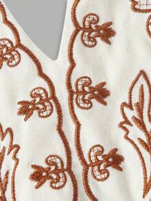 SHEIN MOD Vestido Feminino Estilo Boêmio Sem Mangas e Decote Nas Costas com Bordado Floral - Damasco - Visão 6