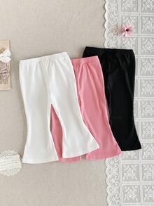 SHEIN Conjunto de 3 peças de calças flare de malha lisa para meninas, com cintura elástica, para uso casual no dia a dia, com adorável estampa de corações. Ideais para primavera, verão e outono. - Multicolorido - Ver 2