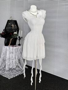 Coolane Women's White Summer Seductive Party Night Dress,Mesh Square Neck Lace Up Corset Mini Dress,Goth Punk Y2K Fairycore Renaissance Milk Maid Vintage - White - View 3