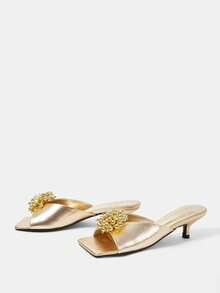 CUCCOO HITCHD 女士手工串珠花朵方头中跟休闲套脚凉鞋，金色 - 金色 - 查看 8