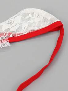 1件装 时尚细肩带白色蝴蝶结性感蕾丝玫瑰花边男士三角裤 - 白色 - 查看 3