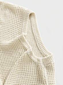EASEVO Plus Size Men's Casual Autumn Holiday Commute Vacation Solid Color Pointelle Knit Polo Collar Sweater Vest Apricot - Apricot - View 8